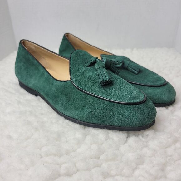 Journey West Loafers Women's Size 9 Green Tassled Shoes Flats Slip On Velvet - Picture 1 of 9